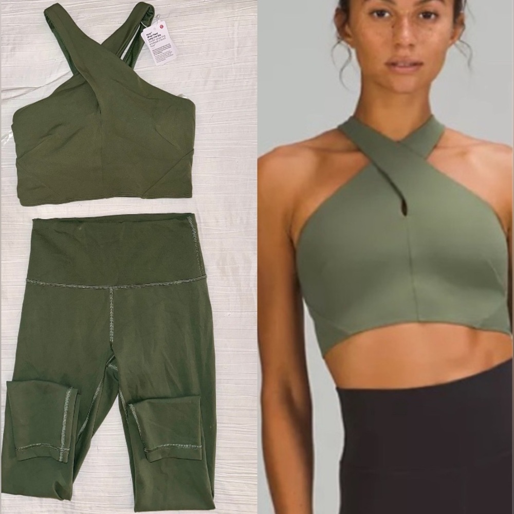 lululemon NWT Nulu Wrap Front Longline Bra in Green Twill